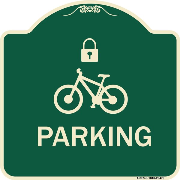 Parking With Cycle and Lock Symbol Heavy-Gauge Aluminum Architectural Sign, 18" x 18", G-1818-23476